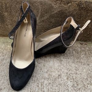 Bandolino Black Topical Ankle Strap Wedge Pumps